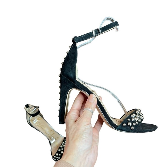 SAM EDELMAN YOSHI black SUEDE PUMPS adjustable ankle STRAP STUDDED edgy Sz 9 - Picture 4 of 13
